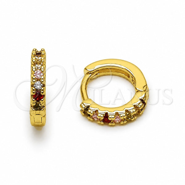 Oro Laminado Huggie Hoop, Gold Filled Style with Multicolor Cubic Zirconia, Polished, Golden Finish, 02.267.0148.4.12