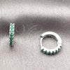 Rhodium Gold Filled Huggie Hoop, with Green Cubic Zirconia, Polished, Rhodium Finish, 02.267.0148.6.12
