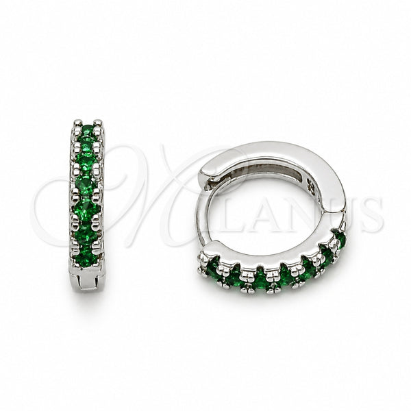 Rhodium Gold Filled Huggie Hoop, with Green Cubic Zirconia, Polished, Rhodium Finish, 02.267.0148.6.12