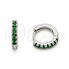 Rhodium Gold Filled Huggie Hoop, with Green Cubic Zirconia, Polished, Rhodium Finish, 02.267.0148.6.12
