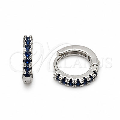 Rhodium Gold Filled Huggie Hoop, with Sapphire Blue Cubic Zirconia, Polished, Rhodium Finish, 02.267.0148.7.12 for wholesale, main product view