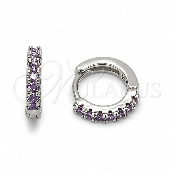 Rhodium Gold Filled Huggie Hoop, with Amethyst Cubic Zirconia, Polished, Rhodium Finish, 02.267.0148.8.12