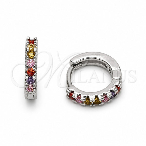 Rhodium Gold Filled Huggie Hoop, with Multicolor Cubic Zirconia, Polished, Rhodium Finish, 02.267.0148.9.12