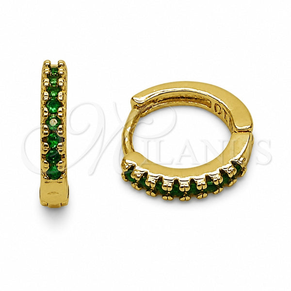 Oro Laminado Huggie Hoop, Gold Filled Style with Green Cubic Zirconia, Polished, Golden Finish, 02.267.0148.1.14