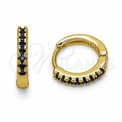 Oro Laminado Huggie Hoop, Gold Filled Style with Sapphire Blue Cubic Zirconia, Polished, Golden Finish, 02.267.0148.2.14
