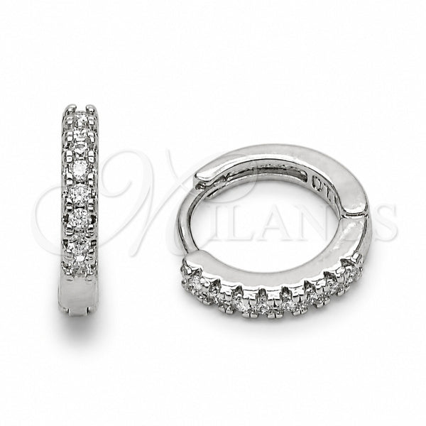 Rhodium Gold Filled Huggie Hoop, with White Cubic Zirconia, Polished, Rhodium Finish, 02.267.0148.5.14