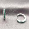 Rhodium Gold Filled Huggie Hoop, with Green Cubic Zirconia, Polished, Rhodium Finish, 02.267.0148.6.14