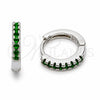 Rhodium Gold Filled Huggie Hoop, with Green Cubic Zirconia, Polished, Rhodium Finish, 02.267.0148.6.14