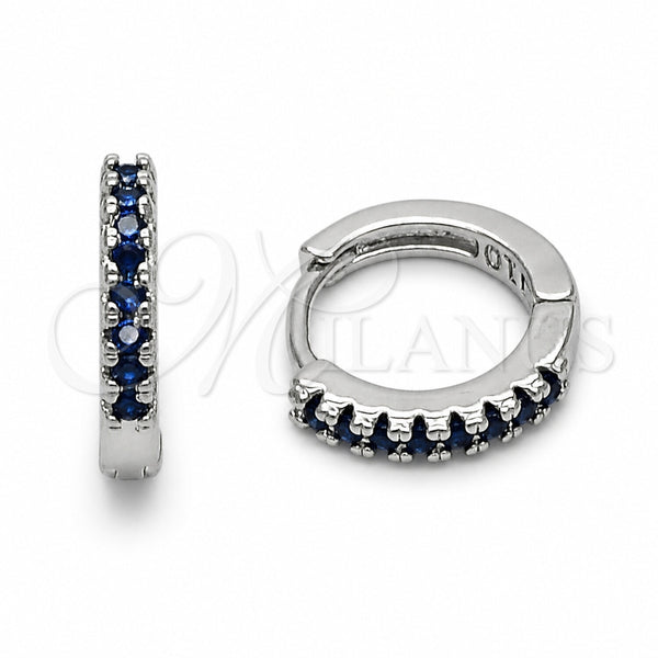 Rhodium Gold Filled Huggie Hoop, with Sapphire Blue Cubic Zirconia, Polished, Rhodium Finish, 02.267.0148.7.14