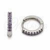 Rhodium Gold Filled Huggie Hoop, with Amethyst Cubic Zirconia, Polished, Rhodium Finish, 02.267.0148.8.14