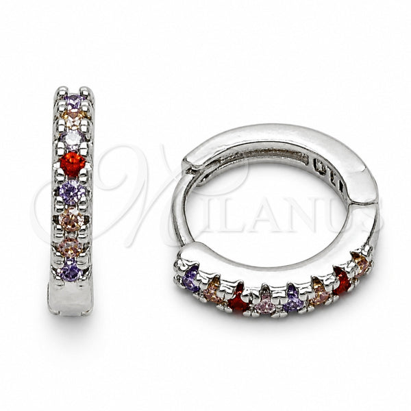 Rhodium Gold Filled Huggie Hoop, with Multicolor Cubic Zirconia, Polished, Rhodium Finish, 02.267.0148.9.14