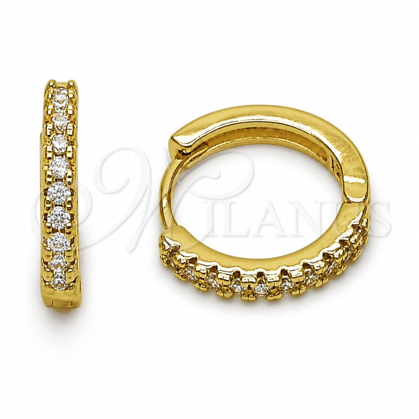 Oro Laminado Huggie Hoop, Gold Filled Style with White Cubic Zirconia, Polished, Golden Finish, 02.267.0148.16
