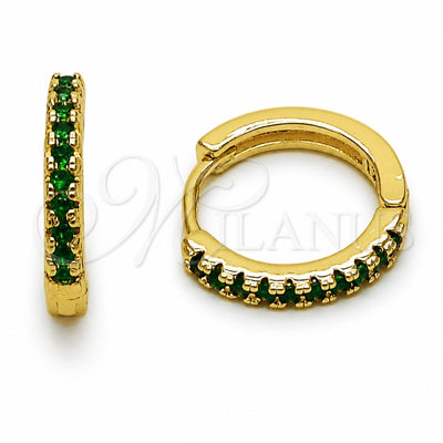 Oro Laminado Huggie Hoop, Gold Filled Style with Green Cubic Zirconia, Polished, Golden Finish, 02.267.0148.1.16
