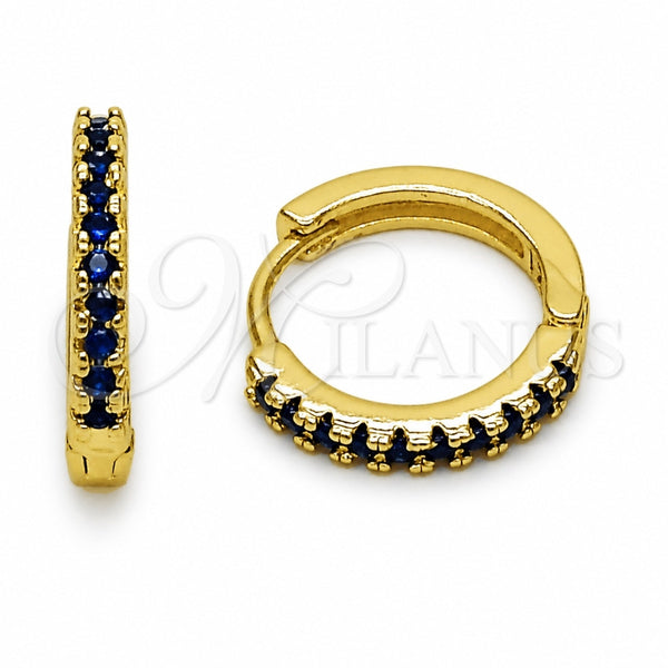 Oro Laminado Huggie Hoop, Gold Filled Style with Sapphire Blue Cubic Zirconia, Polished, Golden Finish, 02.267.0148.2.16