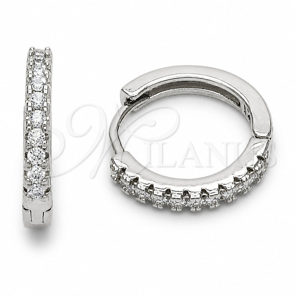 Rhodium Gold Filled Huggie Hoop, with White Cubic Zirconia, Polished, Rhodium Finish, 02.267.0148.5.16