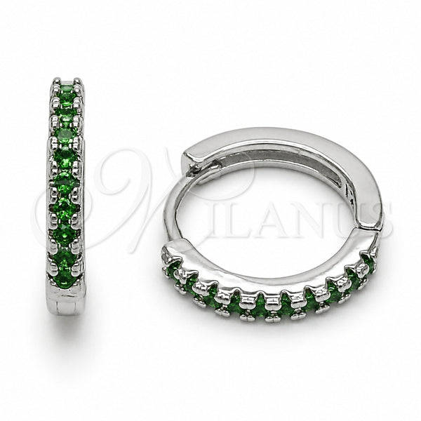 Rhodium Gold Filled Huggie Hoop, with Green Cubic Zirconia, Polished, Rhodium Finish, 02.267.0148.6.16
