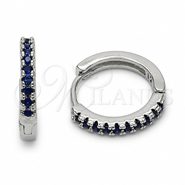 Rhodium Gold Filled Huggie Hoop, with Sapphire Blue Cubic Zirconia, Polished, Rhodium Finish, 02.267.0148.7.16