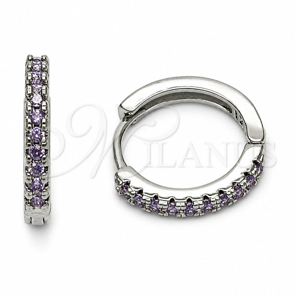 Rhodium Gold Filled Huggie Hoop, with Amethyst Cubic Zirconia, Polished, Rhodium Finish, 02.267.0148.8.16