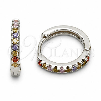 Rhodium Gold Filled Huggie Hoop, with Multicolor Cubic Zirconia, Polished, Rhodium Finish, 02.267.0148.9.16