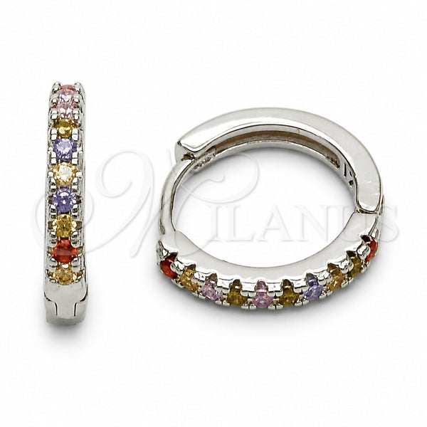 Rhodium Gold Filled Huggie Hoop, with Multicolor Cubic Zirconia, Polished, Rhodium Finish, 02.267.0148.9.16