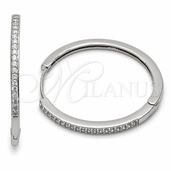 Rhodium Gold Filled Huggie Hoop, with White Micro Pave, Polished, Rhodium Finish, 02.267.0149.1.35