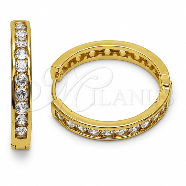 Oro Laminado Huggie Hoop, Gold Filled Style with White Cubic Zirconia, Polished, Golden Finish, 02.267.0150.30