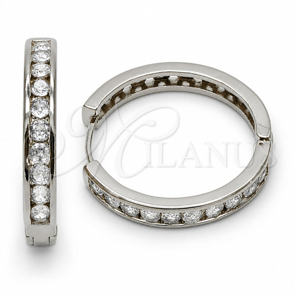 Rhodium Gold Filled Huggie Hoop, with White Cubic Zirconia, Polished, Rhodium Finish, 02.267.0150.1.30