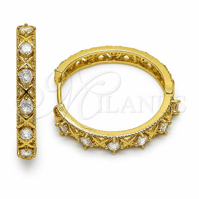 Oro Laminado Huggie Hoop, Gold Filled Style with White Cubic Zirconia, Polished, Golden Finish, 02.267.0151.30