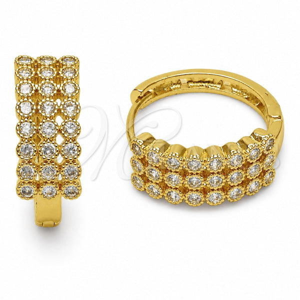 Oro Laminado Huggie Hoop, Gold Filled Style with White Cubic Zirconia, Polished, Golden Finish, 02.267.0152.20