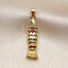 Oro Laminado Fancy Pendant, Gold Filled Style Fish Design, with Ruby and Amethyst Cubic Zirconia, Polished, Golden Finish, 05.459.0074