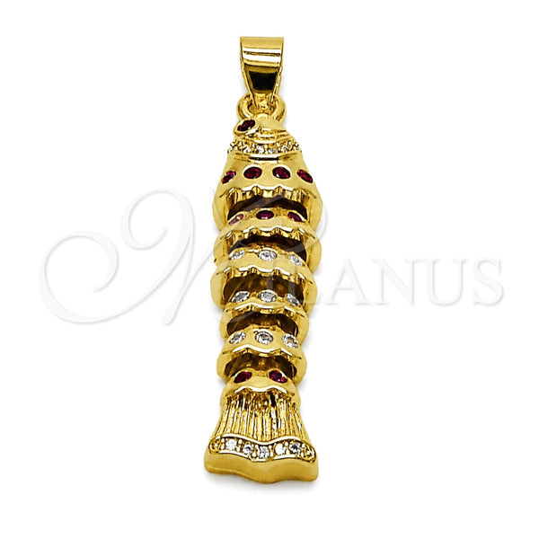 Oro Laminado Fancy Pendant, Gold Filled Style Fish Design, with Ruby and Amethyst Cubic Zirconia, Polished, Golden Finish, 05.459.0074