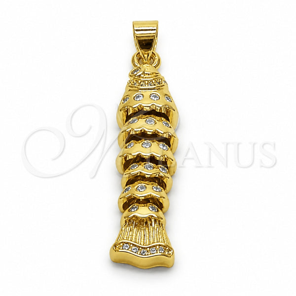 Oro Laminado Fancy Pendant, Gold Filled Style Fish Design, with White Cubic Zirconia, Polished, Golden Finish, 05.459.0074.1