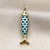 Oro Laminado Fancy Pendant, Gold Filled Style Fish Design, Turquoise Enamel Finish, Golden Finish, 05.459.0075