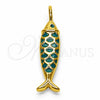 Oro Laminado Fancy Pendant, Gold Filled Style Fish Design, Turquoise Enamel Finish, Golden Finish, 05.459.0075