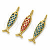 Oro Laminado Fancy Pendant, Gold Filled Style Fish Design, Turquoise Enamel Finish, Golden Finish, 05.459.0075
