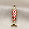 Oro Laminado Fancy Pendant, Gold Filled Style Fish Design, Red Enamel Finish, Golden Finish, 05.459.0075.1