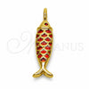 Oro Laminado Fancy Pendant, Gold Filled Style Fish Design, Red Enamel Finish, Golden Finish, 05.459.0075.1