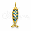 Oro Laminado Fancy Pendant, Gold Filled Style Fish Design, Blue Enamel Finish, Golden Finish, 05.459.0075.2