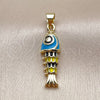 Oro Laminado Fancy Pendant, Gold Filled Style Fish Design, Azul claro Enamel Finish, Golden Finish, 05.459.0023.3