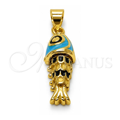 Oro Laminado Fancy Pendant, Gold Filled Style Fish Design, Azul claro Enamel Finish, Golden Finish, 05.459.0023.3