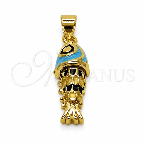 Oro Laminado Fancy Pendant, Gold Filled Style Fish Design, Azul claro Enamel Finish, Golden Finish, 05.459.0023.3