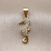 Oro Laminado Fancy Pendant, Gold Filled Style Seahorse Design, with White Micro Pave, Polished, Golden Finish, 05.459.0076