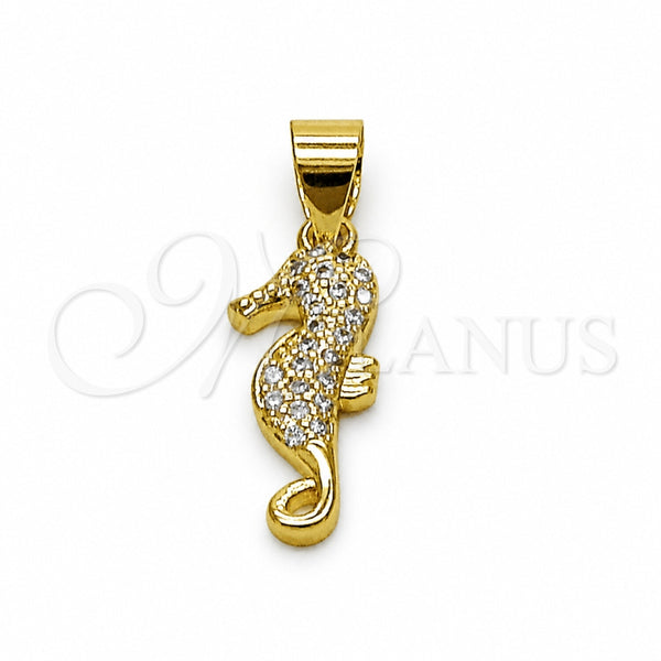 Oro Laminado Fancy Pendant, Gold Filled Style Seahorse Design, with White Micro Pave, Polished, Golden Finish, 05.459.0076