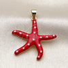 Oro Laminado Fancy Pendant, Gold Filled Style Star and Fish Design, Red Enamel Finish, Golden Finish, 05.459.0079