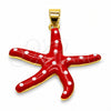 Oro Laminado Fancy Pendant, Gold Filled Style Star and Fish Design, Red Enamel Finish, Golden Finish, 05.459.0079