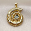 Oro Laminado Fancy Pendant, Gold Filled Style Snail and Teardrop Design, with Dark Peridot Cubic Zirconia and White Micro Pave, Polished, Golden Finish, 05.459.0080
