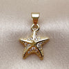 Oro Laminado Fancy Pendant, Gold Filled Style Star and Fish Design, with White Micro Pave, Polished, Golden Finish, 05.459.0083
