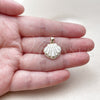 Oro Laminado Fancy Pendant, Gold Filled Style Shell Design, with White Cubic Zirconia, White Enamel Finish, Golden Finish, 05.459.0084
