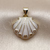 Oro Laminado Fancy Pendant, Gold Filled Style Shell Design, with White Cubic Zirconia, White Enamel Finish, Golden Finish, 05.459.0084
