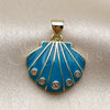 Oro Laminado Fancy Pendant, Gold Filled Style Shell Design, with White Cubic Zirconia, Turquoise Enamel Finish, Golden Finish, 05.459.0084.1